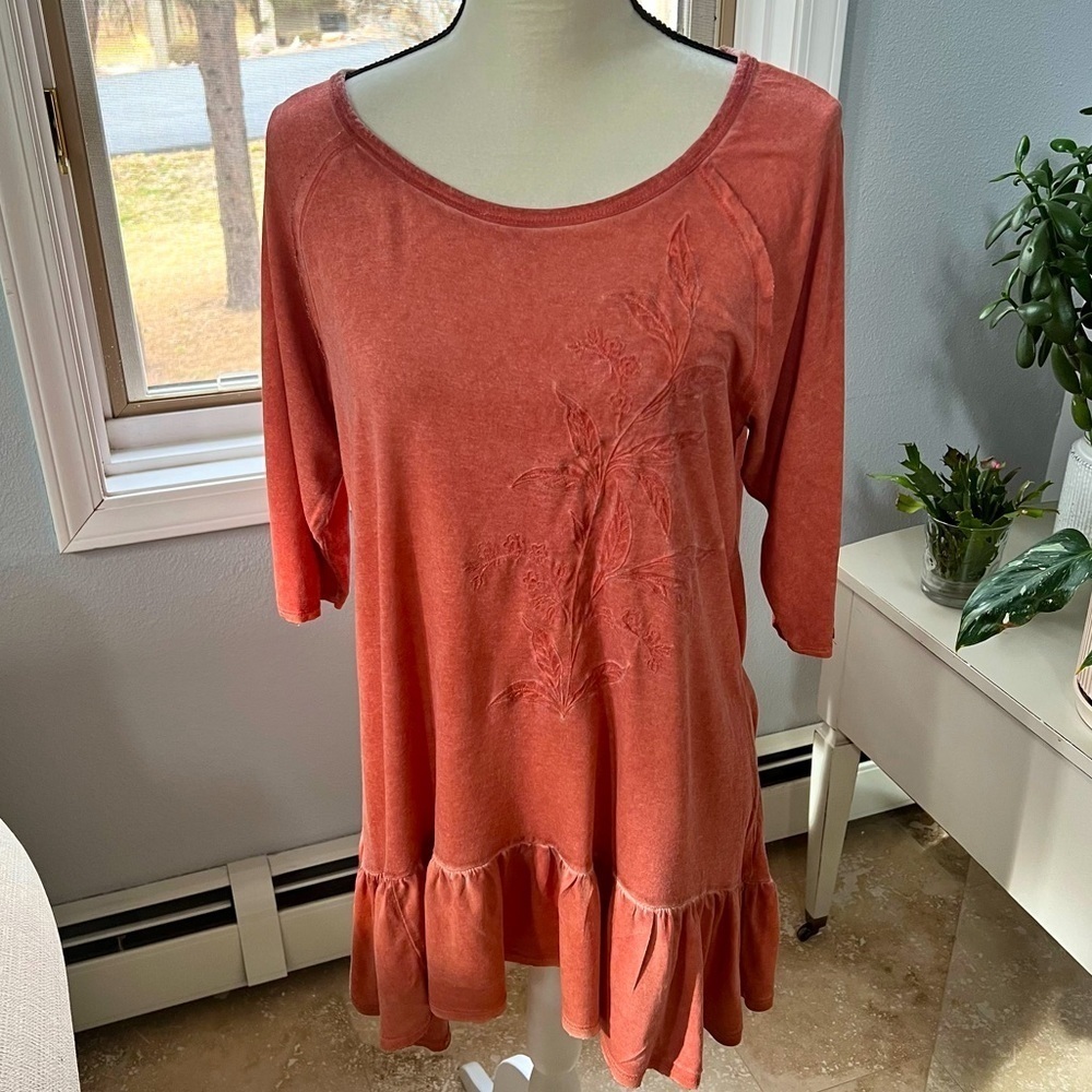 Dantelle Boho Mineral Wash Ruffle Hem Tunic Top XL